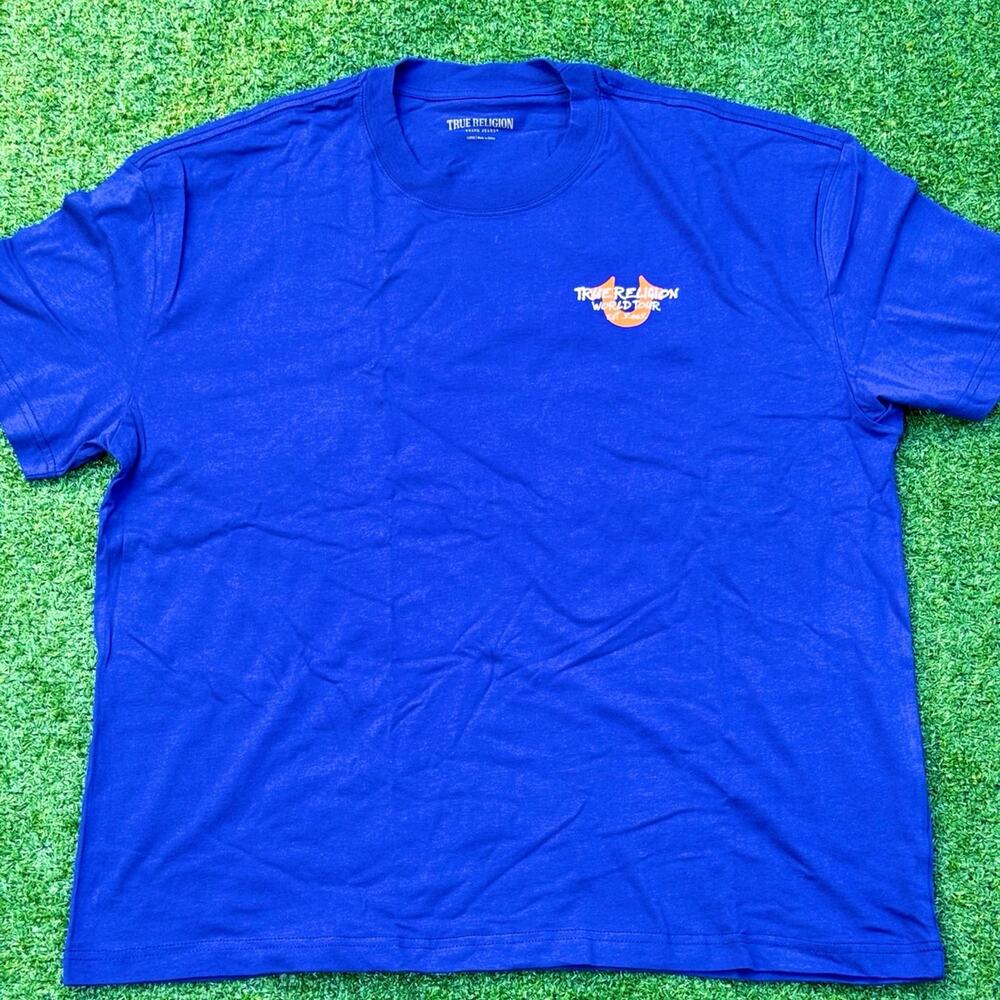 True Religion World Tour T Shirt Mazarine Blue Shirt SS Fish Eye City Tee RARE